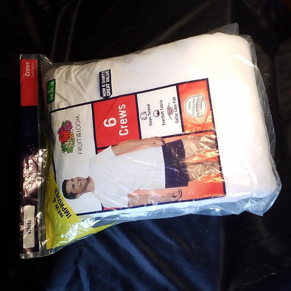 FRUIT OF THE LOOM NWT 5 Crews White TShirt S 34-36